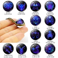 birthday gift 12 constellation zodiac necklace double side glass ball pendant necklace for women astrology jewelry