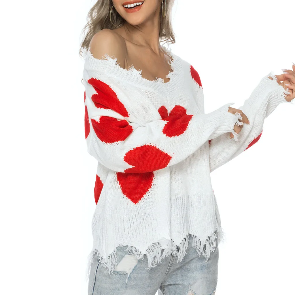 Женский свитер с v-образным вырезом Акриловые пуловеры кисточками и принтом