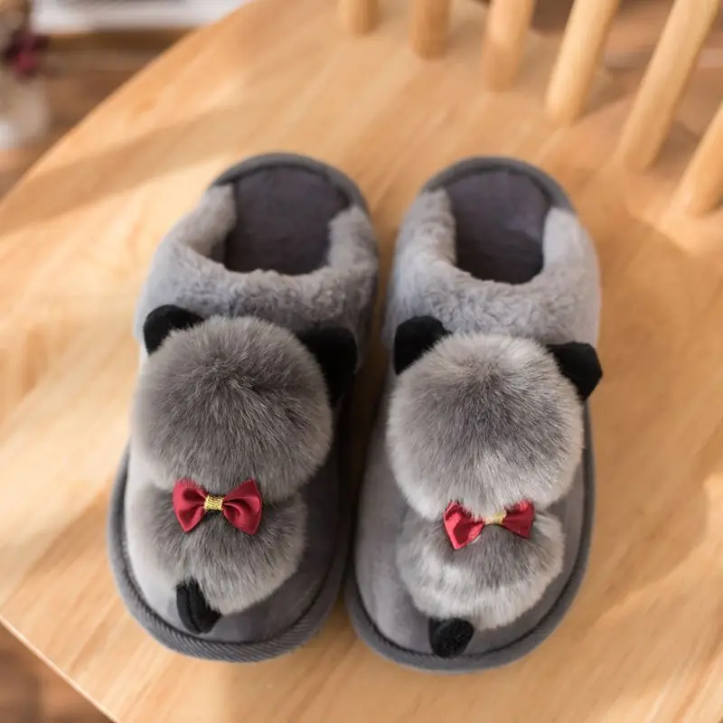 

Winter Cute Back View Cat Cartoon Thick Plush Cotton Slippers Adult Children Male And Female Parent-child