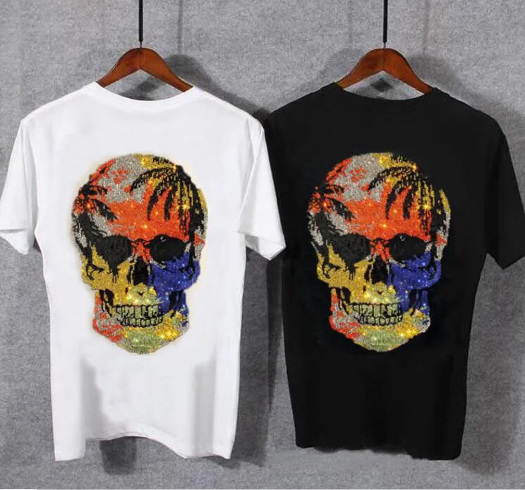 

Hot drill Skull TShirt Men Summer Short Sleeve Top 2021 Rhinestones Shirts Slim Fit Top Men high quality Casual Tshirt