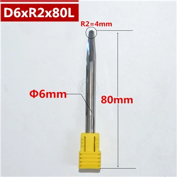 6 мм shank-1PCS, ЧПУ карбида вольфрама Концевая фреза, деревообрабатывающие вставки фрезы, конические сферические концевые фрезы, глубокий рельеф, pvcMDF - Длина режущей кромки: D6xR2x80L