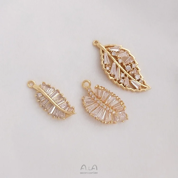 

6Pcs 14K True Gold Color-Preserving Copper Natural Zircon Leaf Charms Pendants DIY Jewelry Making Findings Accessories