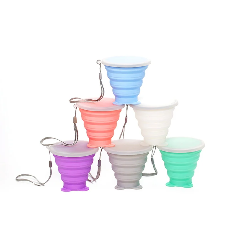 Силиконовая складная дорожная чашка портативная для воды 260 мл улицы с крышкой и