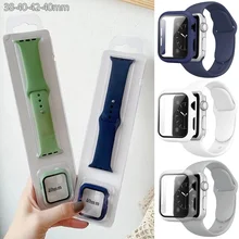 Silicone Strap and Screen protector Bumper Frame Case For 44mm 42mm 40mm 38mm Smart rubber watchband bracelet for iwatch band