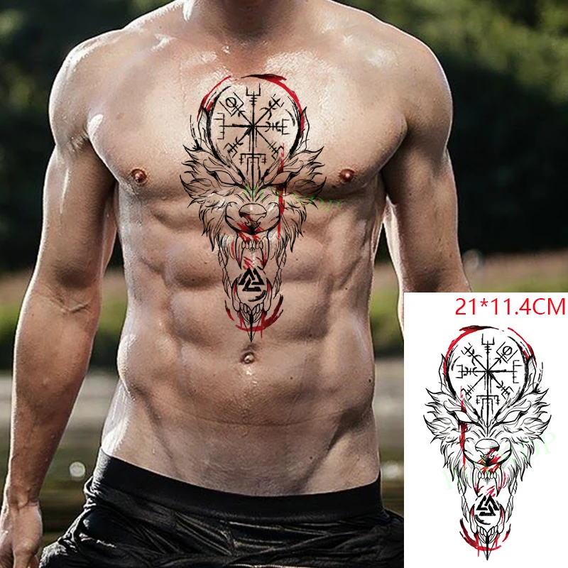 

Водостойкие Временные татуировки-наклейки, волк, тотем, Лев, Луна, флэш-тату, рука, спина, нога, боди-арт для женщин, мужчин
