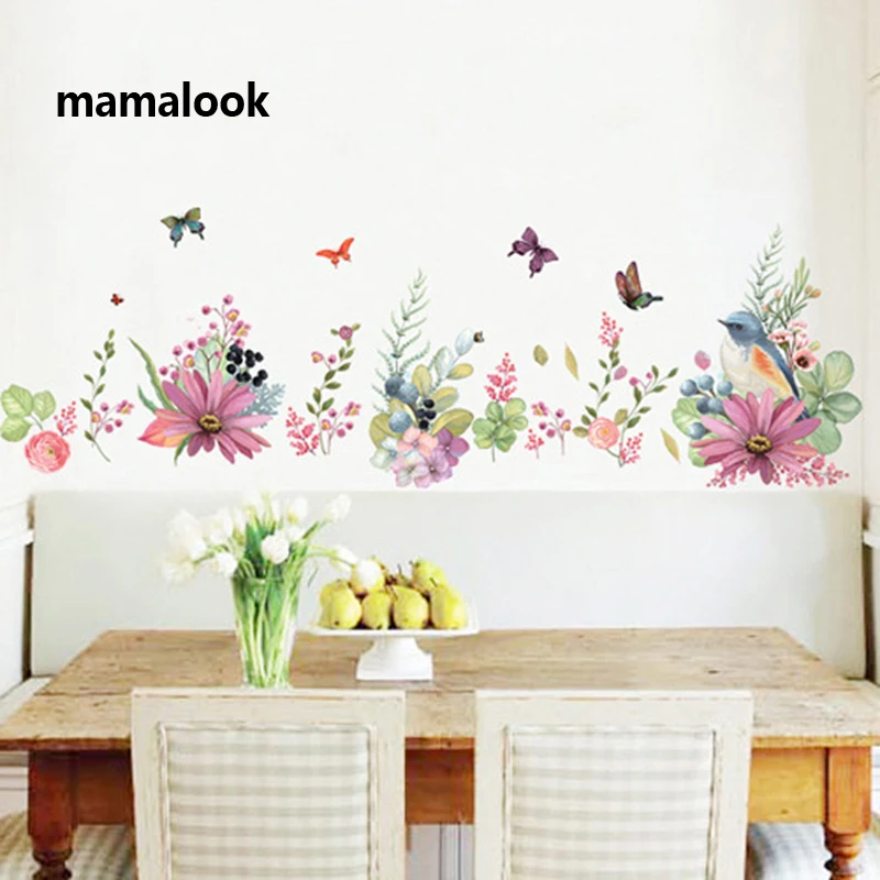 Красивые цветы птицы бабочки наклейка на стену теплый декор для спальни наклейки