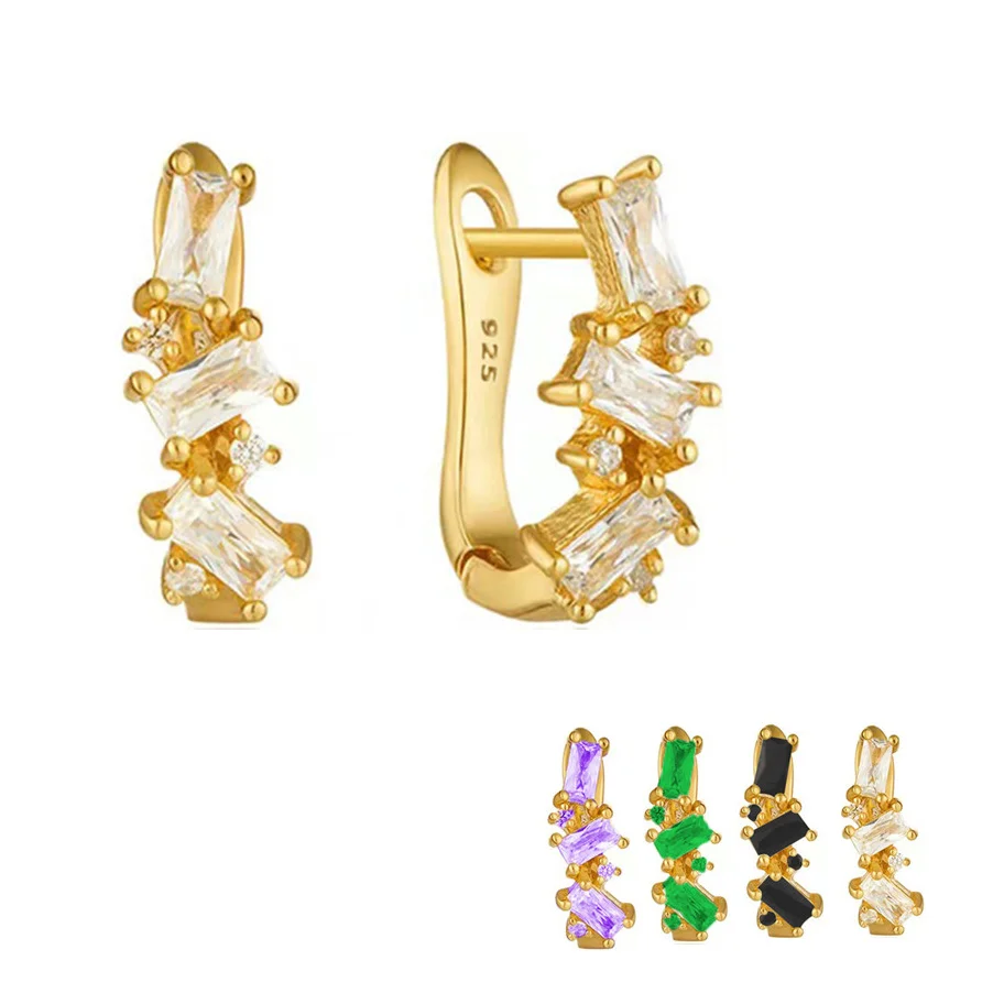

Sterling Silver INS Micro-inlaid Zircon Geometric U-shaped Hoop Earrings for Women Colorful Zircon Earrings Jewelry Dainty