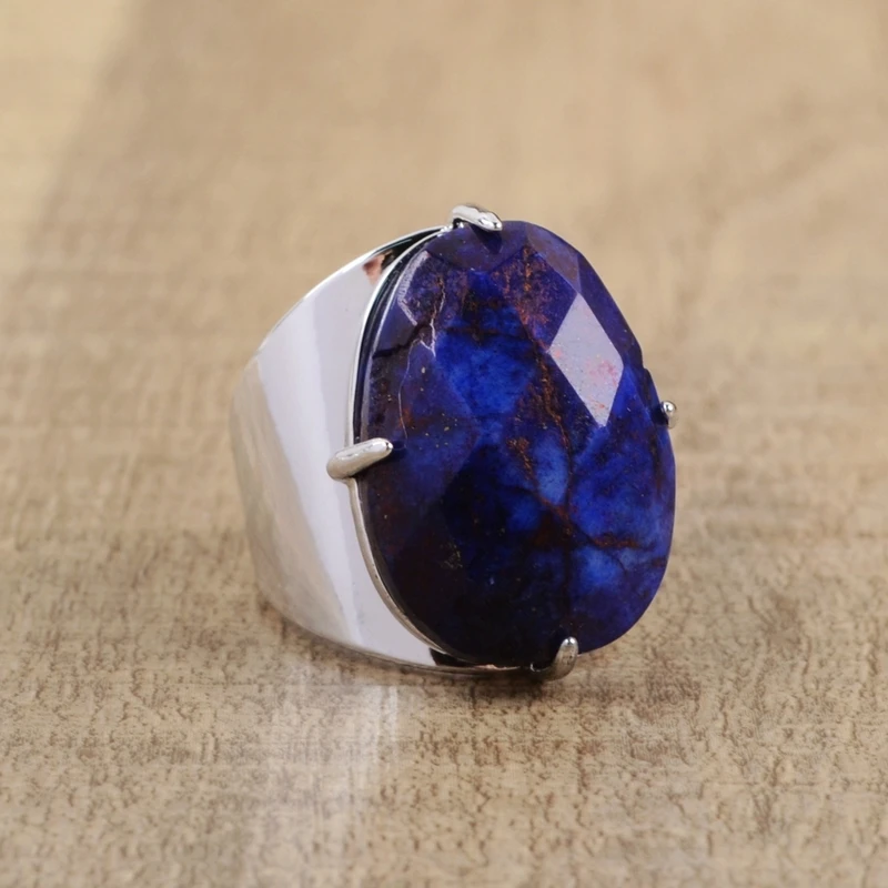 lapis lazuri-silver Обручальные кольца из натуральных камней Амазонит в форме яйца, розовый опал, Агаты, ювелирные изделия, граненые золотые кольца, бирюзовые женские кольца ZG0321 - Цвет основного камня: lapis lazuri-silver