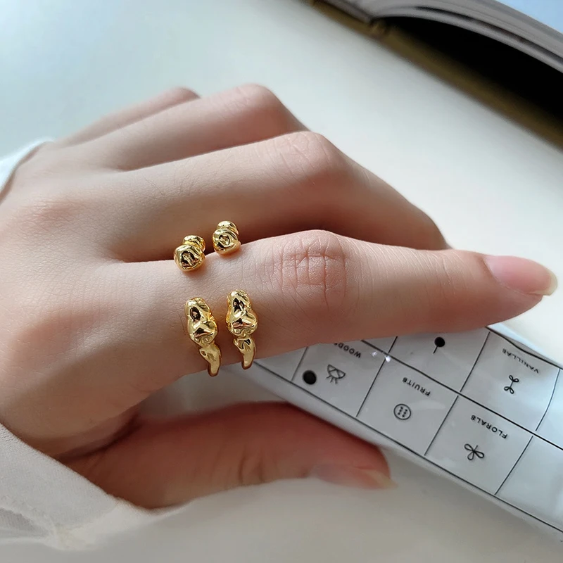 

SUPERAINBOW 925 Sterling Silver Double Layer Irregular Geometric Open Finger Ring for Women Gold Silver Rings Jewelry SR-R20
