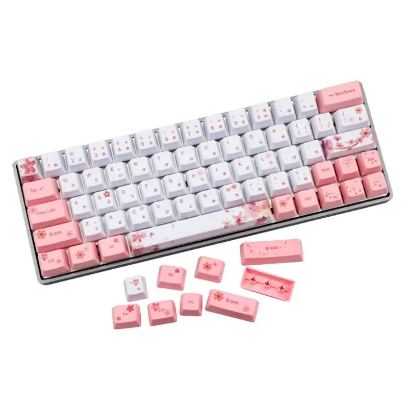 Клавишные колпачки для механической клавиатуры, 73 клавиши, OEM PBT, полный набор, корейские, японские, с сублимационной печатью цветущей вишни