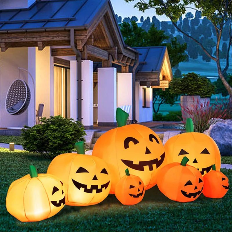 Halloween Inflatable Pumpkin with LED Rotating Lights Outdoor Halloween Decor Horror House Yard Decorations Halloween Props 2.3M