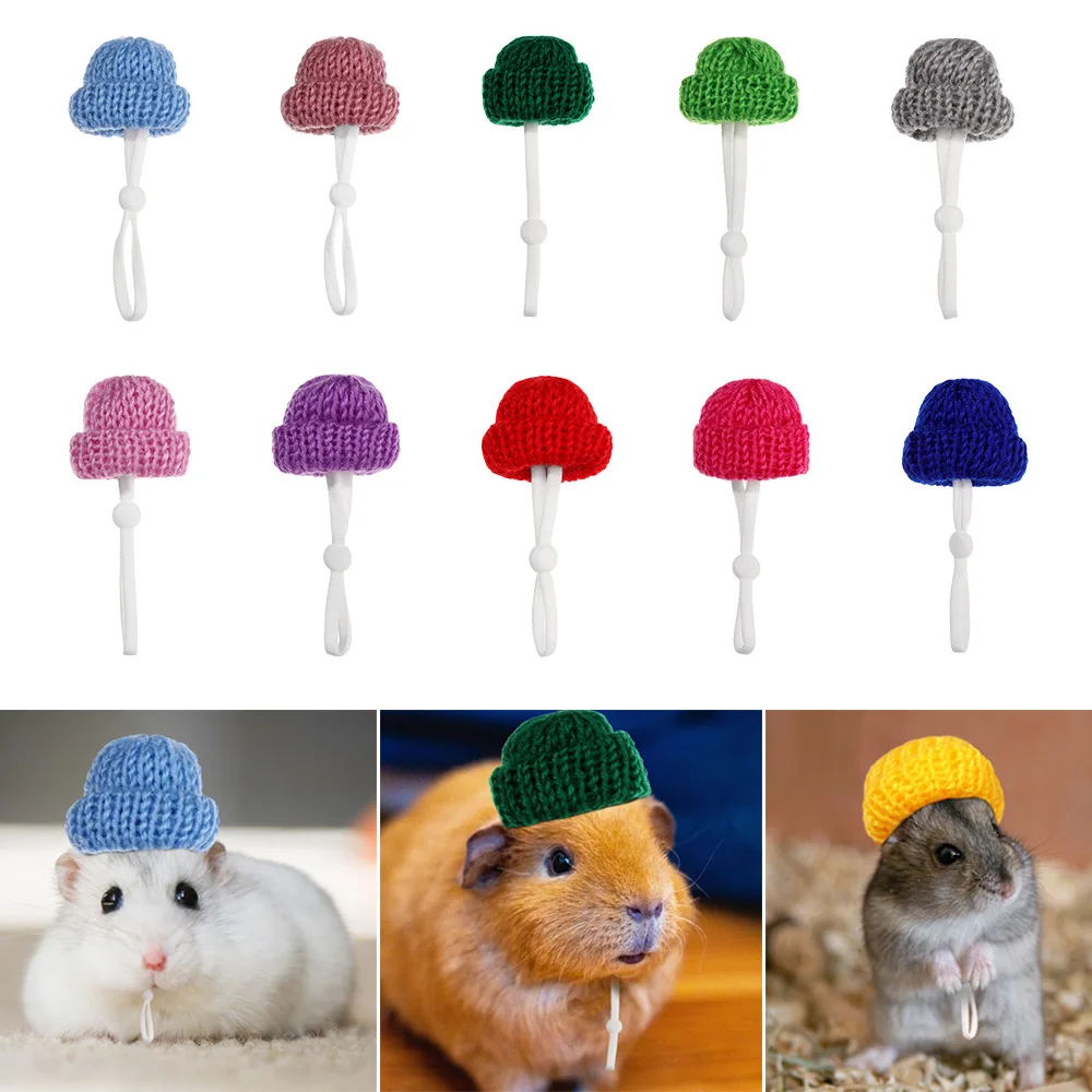 2pcs Knitted Hamster Hat Rats Sugar Glider Guinea Pig Squirrel Chinchilla Ferret Hedgehogs Pet Small Animal Cosplay Outfit Suit