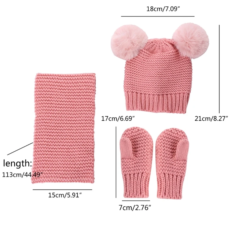 

Hat Scarf Gloves Set Beanie Cap Children Fake Ball Pompon Warm Winter Mittens