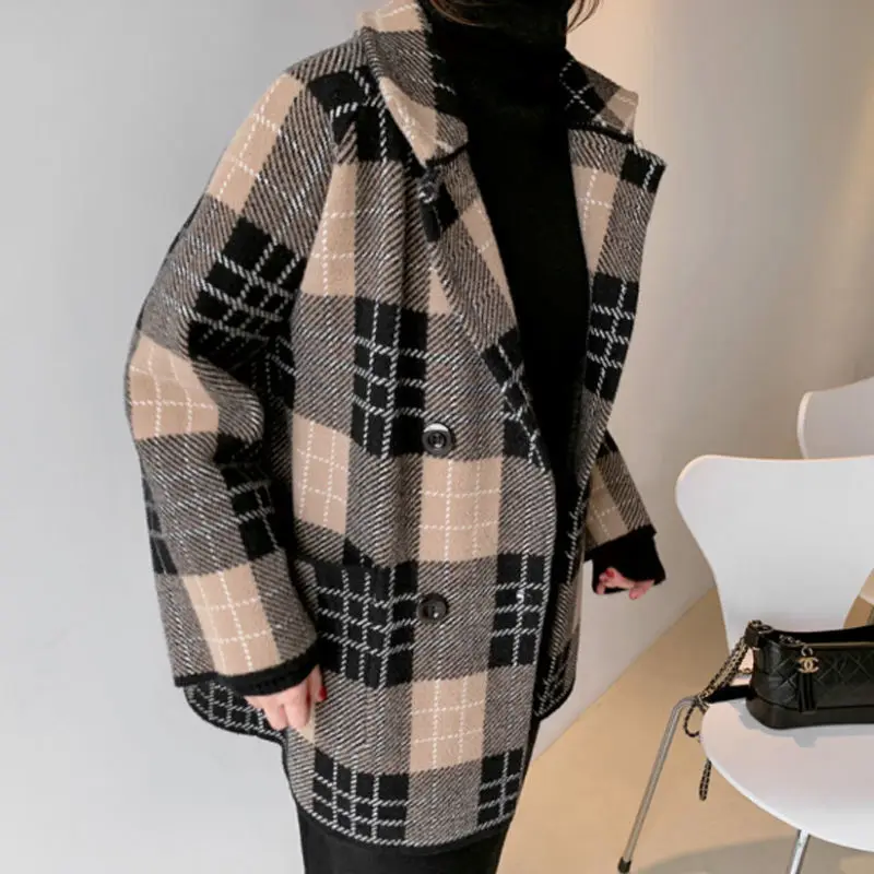 

Woolen Coat Women's Korean-Style Plaid Coat Women's 2020 New Style for Autumn and Winter Winter Coat
