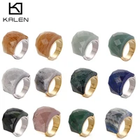 kalen bohemian colorful natural stone rings women stainless steel indian gold finger bague female jewelry size 6 9