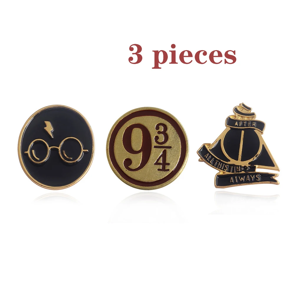 Фильм hp Хогвартс Магическая школа значок брошь Гриффиндор Hufflepuff Слизерин Ravenctaw школа логотип Эмаль Булавка для женщин и мужчин ювелирные изделия - Окраска металла: 3pieces