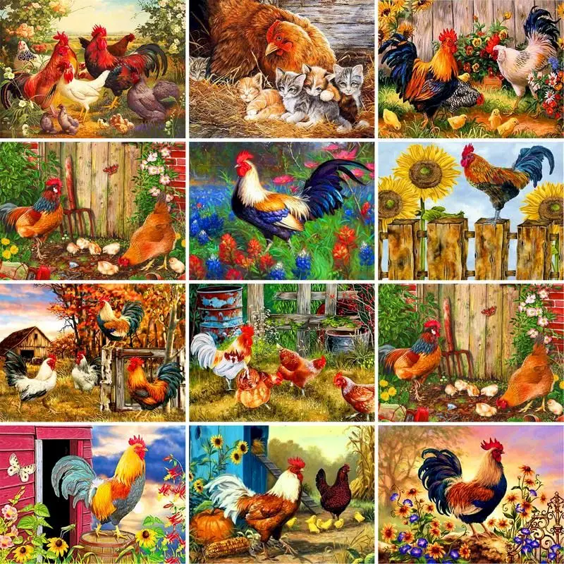 

GATYZTORY Oil Painting By Numbers Rooster 60x75cm DIY Paint By Numbers For Adult Animals Frameless Canvas Painting Unique Gift