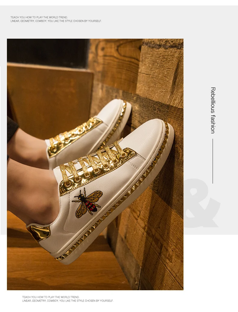 spring Autumn new retro trend men and women casual shoes Skateboard shoes bee white shoes Leather Male Sneakers