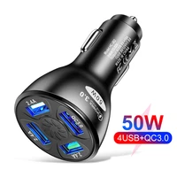 50w 4 usb car charger fast car charging for xiaomi samsung iphone super quick charge 3 0 mobile phone adapter usb charger in car