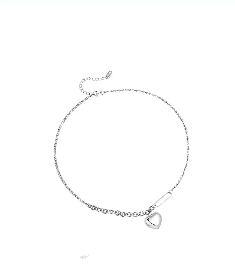 

JIAN S925 Heart Necklaces Pendant Choker Trendy Silver Plated Chain Choker for Women Girls Birthday Gifts Fashion Jewelry