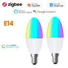 Tuya Zigbee 3,0 Smart E14 LED Свеча светильник лампочка работает с приложение Smart Life SmartThings Echo Alexa google Home RGB + W + с регулируемой яркостью лампы