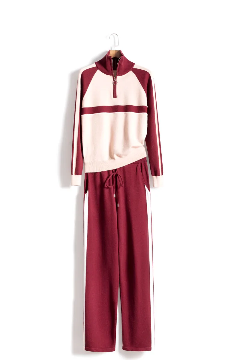 

New Women's Cashmere 2 Piece Suit Fashion Knit Sweater And Trousers 2020 Sale Turtleneck Full Drawstring Wool Two-piece Casual