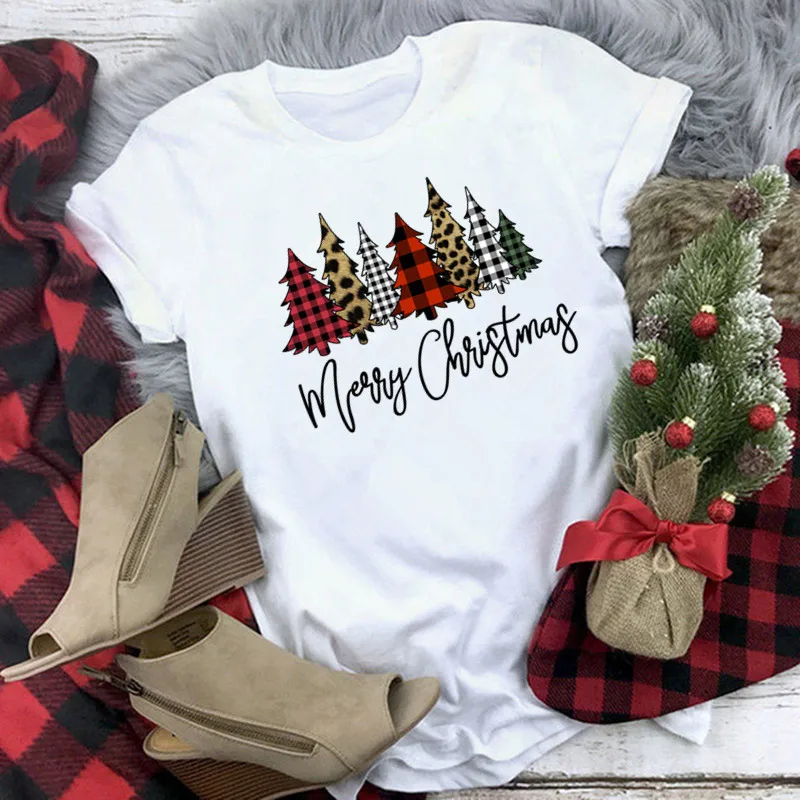 

Футболка женская с принтом в клетку, с новогодним принтом
