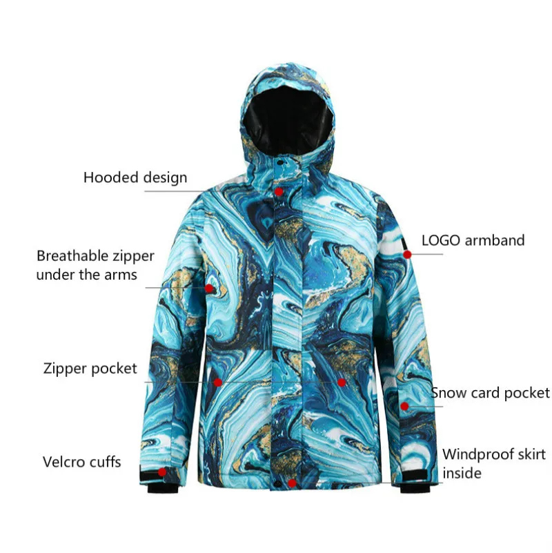 Зимний лыжный костюм мужской теплый водонепроницаемый ветрозащитный шпон