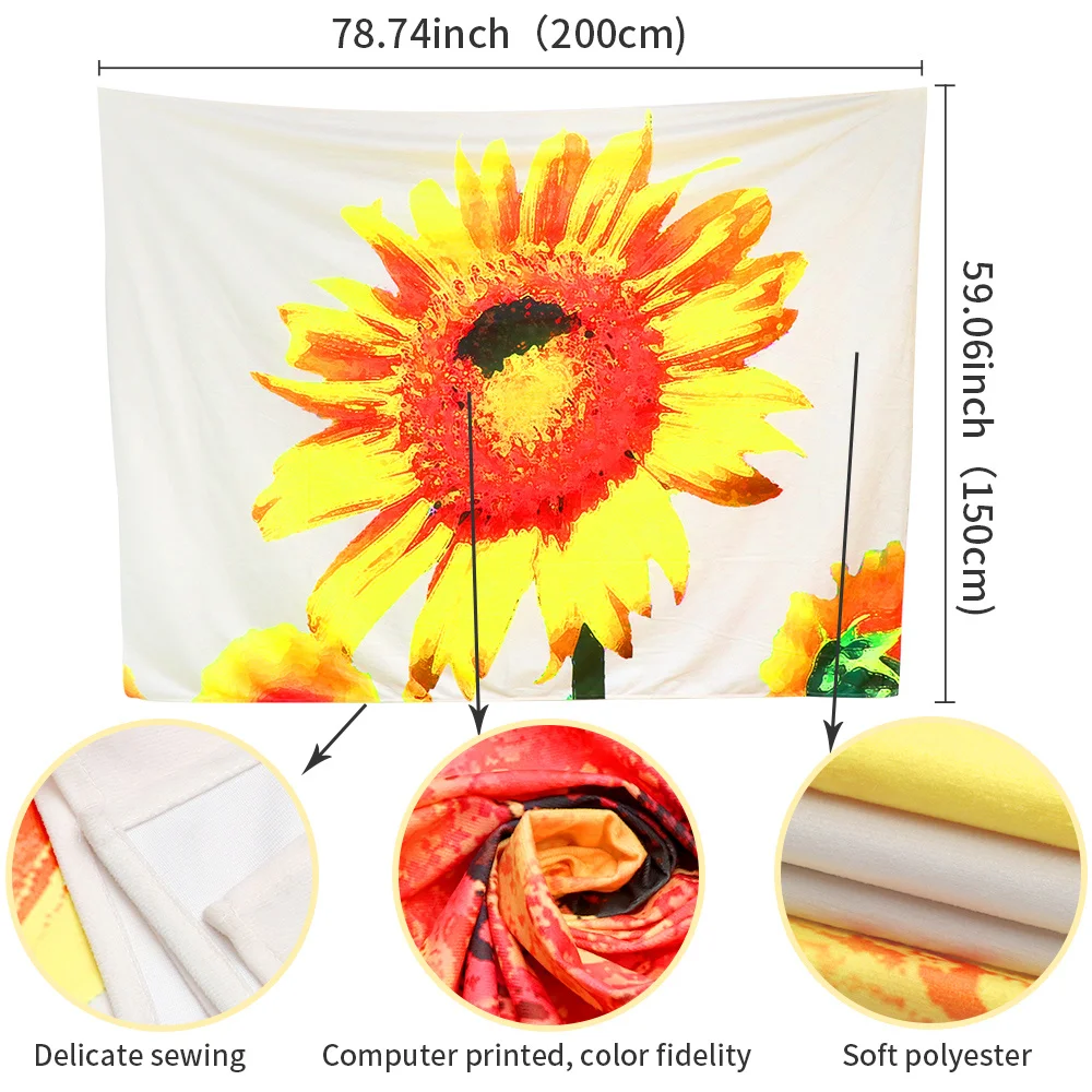 OHEART Подсолнух мягкий гобелен растительный цветок настенный Декор для дома ТВ фон