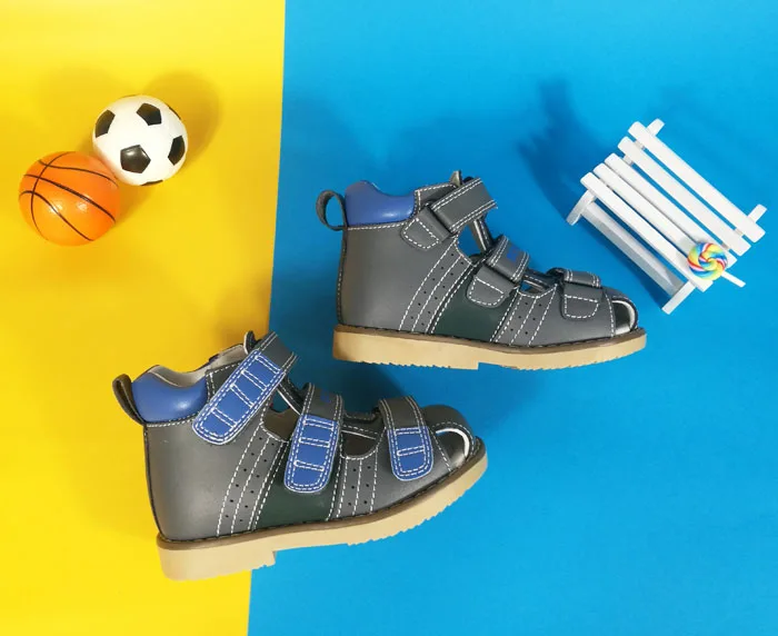 Ortoluckland New Boys Orthopedic Genuine Leather Shoes Closed Toe Toddler baby Sandals Shoes With Arch Support Skin Sole