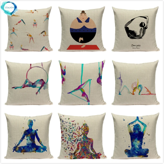 

Yoga Girl Cotton Linen Throw Pillow Cover Cushion Cover for Sofa Car Home Decor Bedroom Hotel Car Decoration Pillowcase 45x45cm