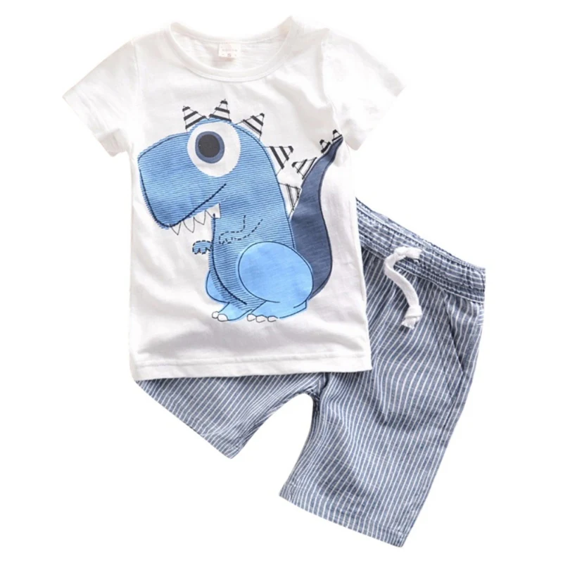 Casual Toddler Outfits Baby Boy Summer Clothes Newborn Boy Clothing Set Sports T-shirt+ Shorts Suits Leaves Print Clothes - Цвет: Коричневый