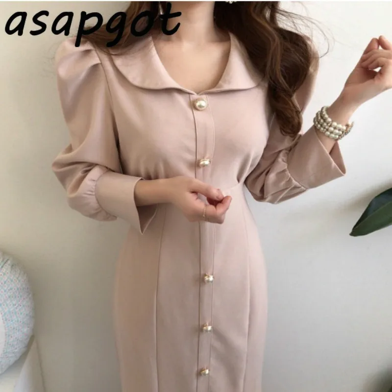 Французское шикарное платье с длинным пышным рукавом русалки женское