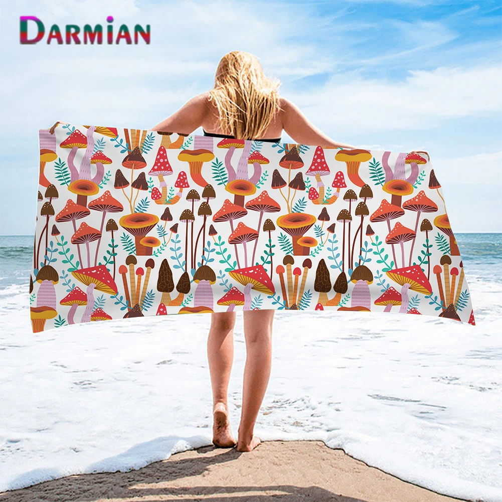 

DARMIAN Fashion Shower Towel Colorful Mushrooms Print Bath Towel Microfiber Towels Women Children Beach Towel Quick Dry Towels
