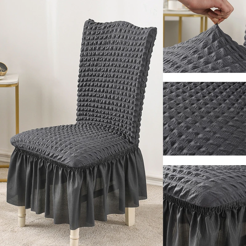 

Solid Color Seersucker Skirt Chair Cover for Home Hotel Wedding Banquet Party Decoration Elastic Seat Cover Stretch Chair Cases