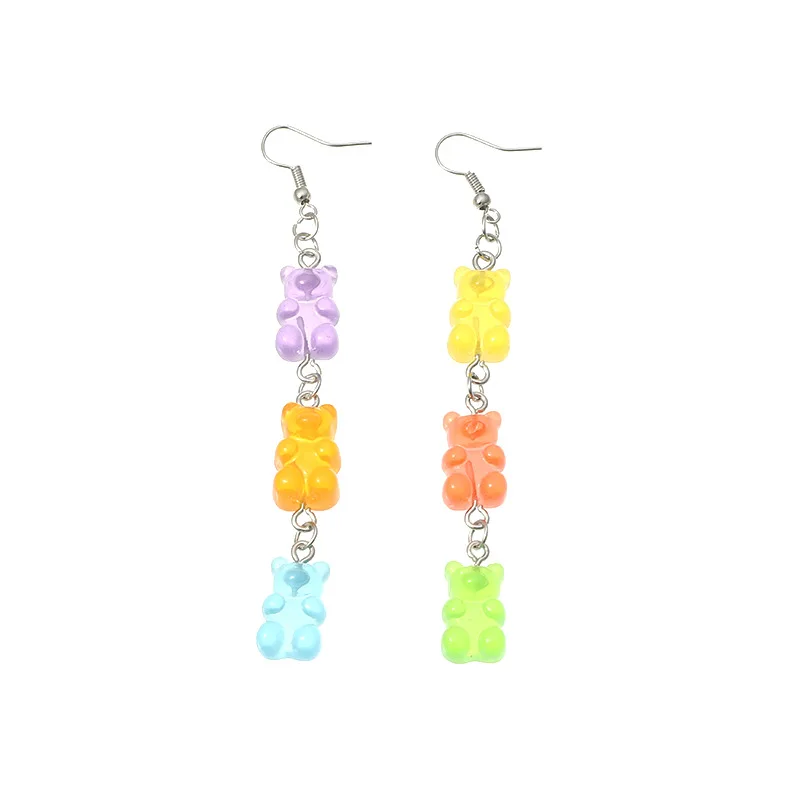 

New creative candy color resin bear earrings Fun long earrings for women Fashion babygirl Color bear tassel earring jewelry