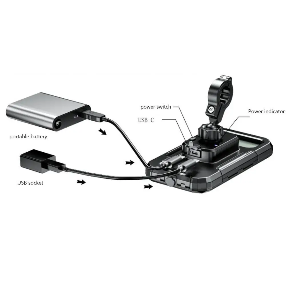 

Waterproof 12V Motorcycle Wireless Charger 15W Qi/ Type C PD Fast Charge Phone Mount Holder Box for 3 to 6.8" Cellphone