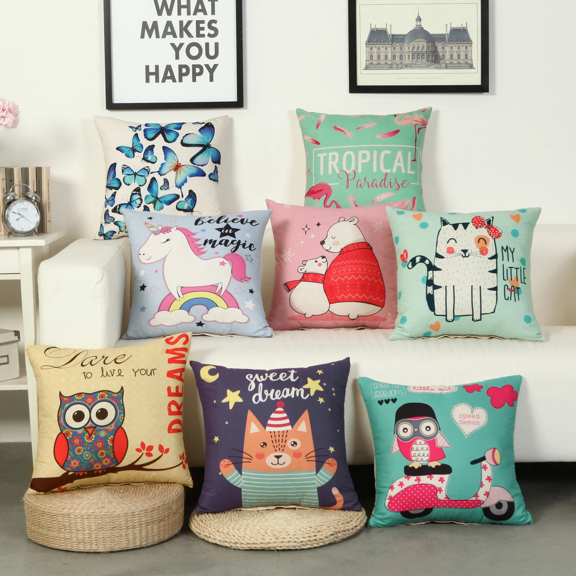 Наволочки с мультяшными животными медведь кот собака птица наволочка 45*45 см для