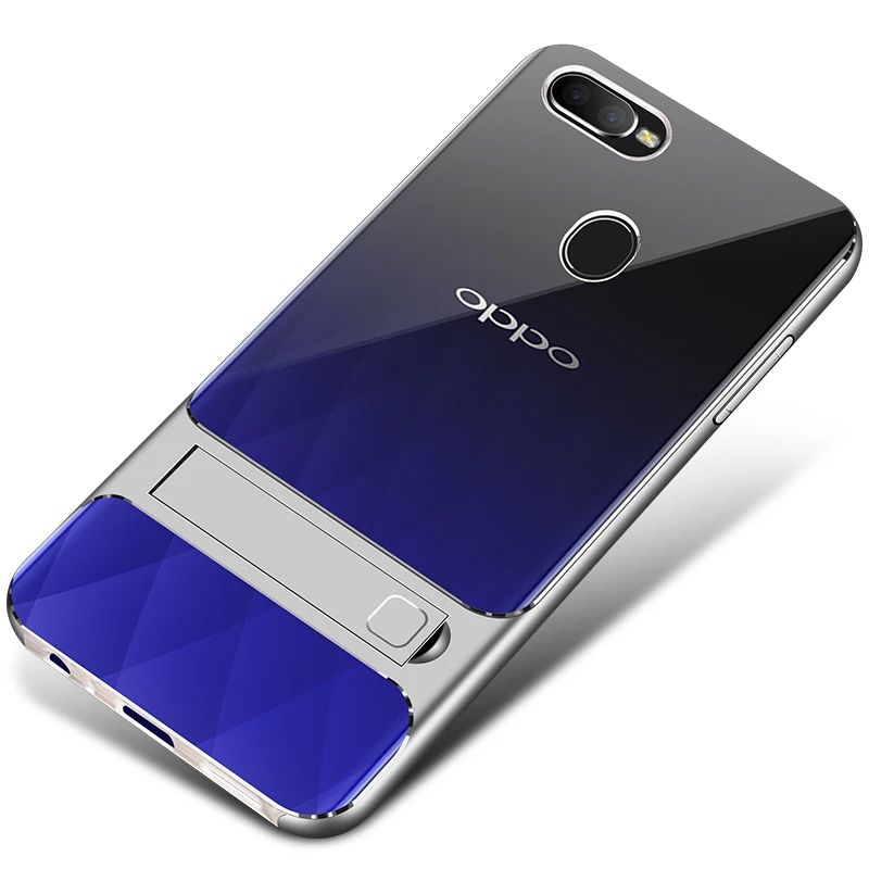Crystal Silver Чехол для мобильного телефона, чехол для OPPO F7 F9 Pro, мягкий 3D стенд, 360 Защитный Гибридный Силиконовый чехол для телефона OPPOF7 OPPOF9 F9Pro, милая сумка - Цвет: Crystal Silver