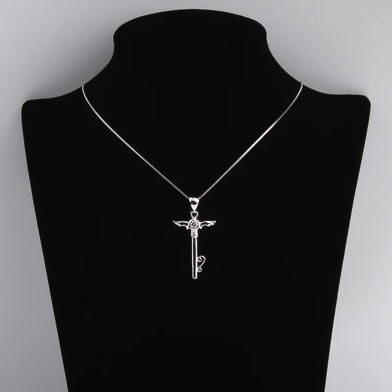 Pekurr 925 Sterling Silver Zircon Heart Fairy Angel Wing Key Necklaces For Women Crystal Cross Pendants Wedding Fashion Jewelry | Украшения