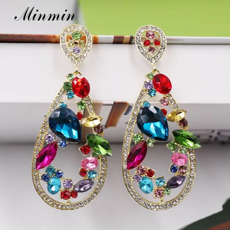 Minmin романтические длинные висячие серьги капли с кристаллами модные свадебные