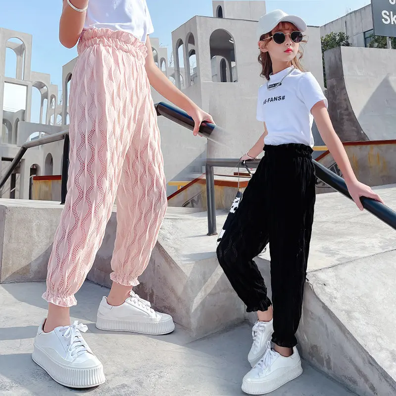 

Casual Pants For Girl Ruffles Lace Teenager Spring Hot Summer Thin Cool Anti-Mosquito Pants Children's Clothing 6 8 10 12 14Yrs
