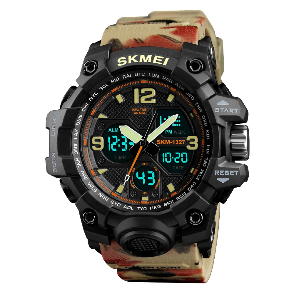 SKMEI Relogio Masculino Мужские кварцевые цифровые часы 2 времени военные армейские спортивные часы водонепроницаемые часы с календарем и хронографом наручные часы
