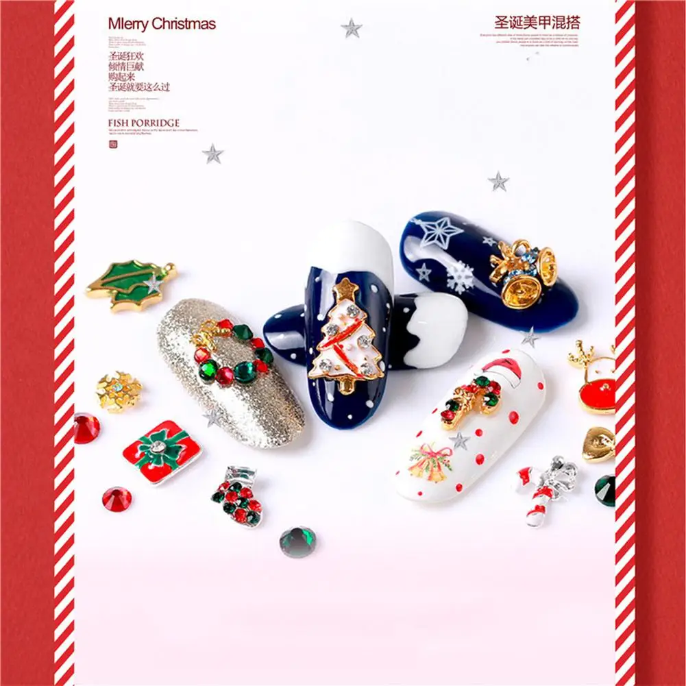 Украшения для ногтей с голубым зоопарком рождественские Блестки стразы Санта