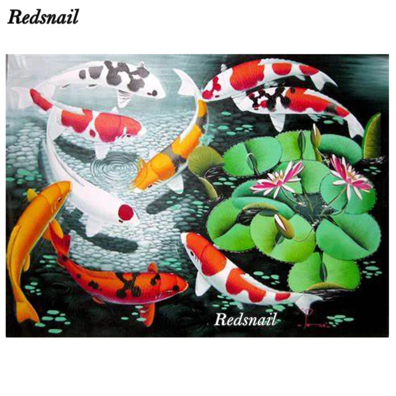 Алмазная вышивка koi Fish алмазная картина сделай сам 3d икона девять рыбок круглая