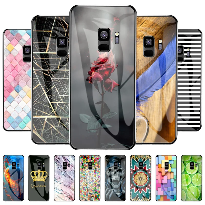 

Tempered Glass Case For Samsung S9 Case Luxury Bumper Pattern Funda For Samsung GalaxyS9 S 9 S9 SM-G960F SC-02 SCV38 Cover Coque