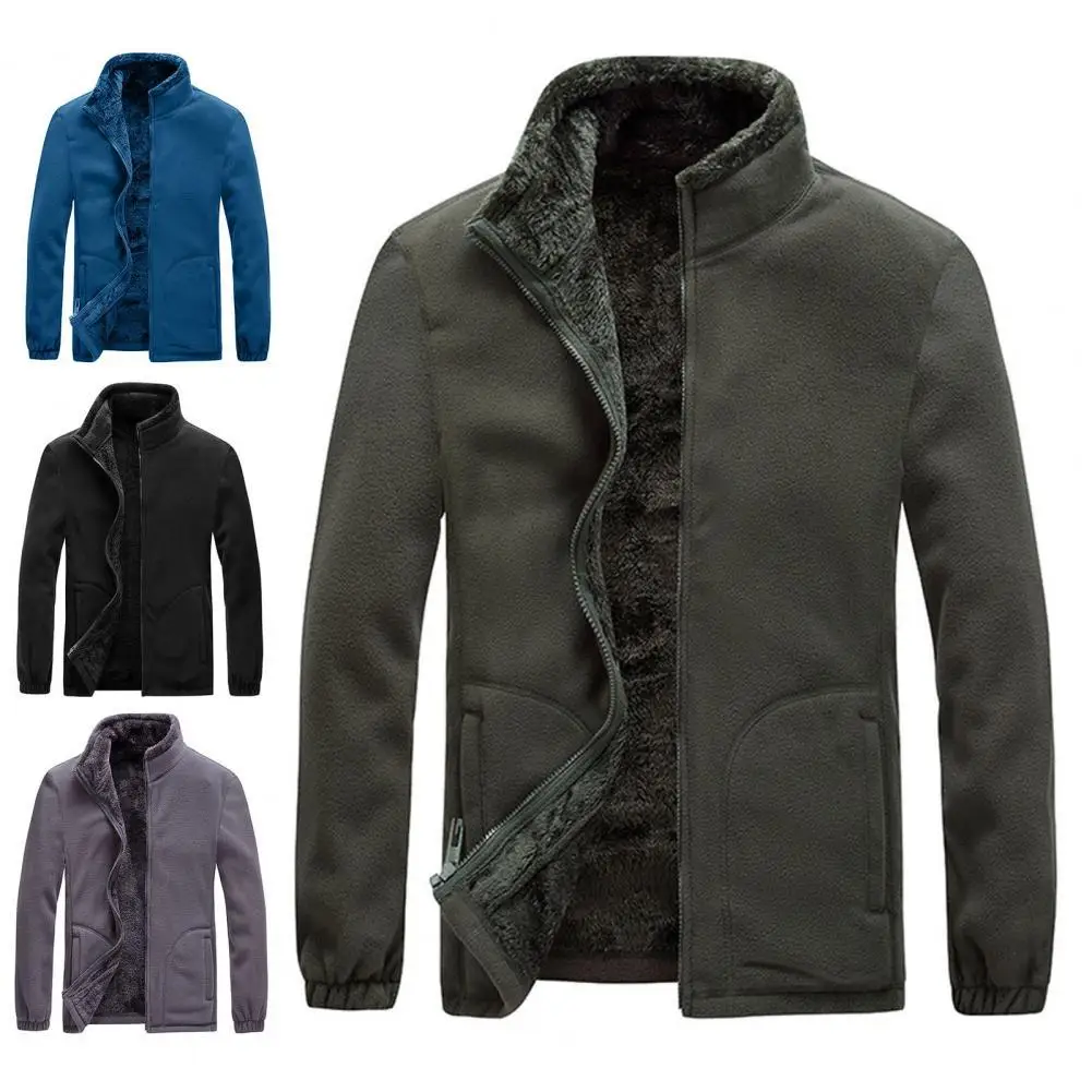 

Autumn Winter Coat Men Plush Jackets Long Sleeve Stand Collar Zipper Jacket Coat Mens Warm Fleece Jacket Outerwear veste homme