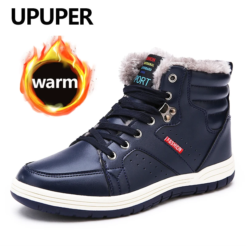 UPUPER/2019 мужские зимние ботинки водонепроницаемые плюшевые теплые кожаные