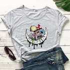 Цветная футболка с грибами и кристаллами на Луне, Винтажная футболка с волшебными грибами, футболка в эстетике бохо, ведьма, хиппи, топ, футболка