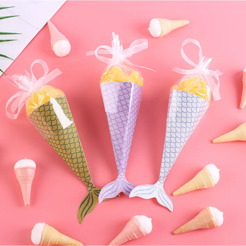 

20 pcs mermaid Gift Bags Cones Transprant Plastic Bag Candy Bags Kids Birthday Party Decoration Easter Party Decorations